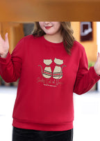 Elegant Red O-Neck Print Sweatshirt Fall