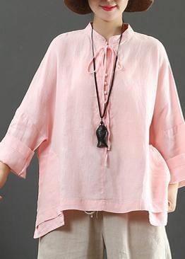 Elegant Stand Collar Pockets Spring Blouse Wardrobes Pink Blouse