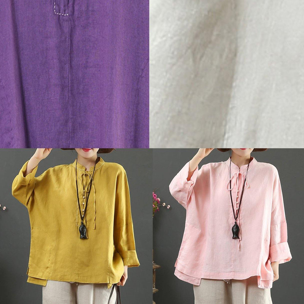 Elegant Stand Collar Pockets Spring Blouse Wardrobes Pink Blouse