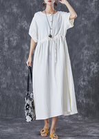 Elegant White Cinched Pockets Cotton Holiday Dress Summer