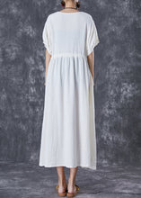 Load image into Gallery viewer, Elegant White Cinched Pockets Cotton Holiday Dress Summer