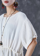 Load image into Gallery viewer, Elegant White Cinched Pockets Cotton Holiday Dress Summer