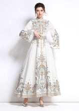 Load image into Gallery viewer, Elegant White Embroideried Patchwork Cotton Exra Large Hem Long Dresses Flare Sleeve