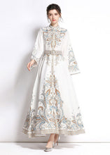 Load image into Gallery viewer, Elegant White Embroideried Patchwork Cotton Exra Large Hem Long Dresses Flare Sleeve