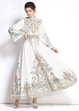 Load image into Gallery viewer, Elegant White Embroideried Patchwork Cotton Exra Large Hem Long Dresses Flare Sleeve
