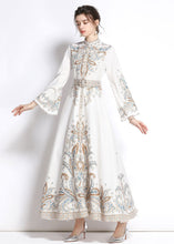 Load image into Gallery viewer, Elegant White Embroideried Patchwork Cotton Exra Large Hem Long Dresses Flare Sleeve