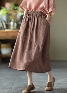 Elegant White Patchwork Pockets A Line Skirts Linen