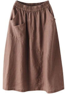 Elegant White Patchwork Pockets A Line Skirts Linen