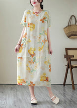 Load image into Gallery viewer, Elegant Yellow V Neck Print Patchwork Cotton Dress Summer