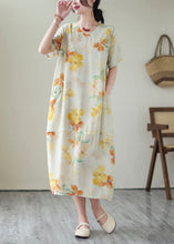 Load image into Gallery viewer, Elegant Yellow V Neck Print Patchwork Cotton Dress Summer