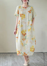 Load image into Gallery viewer, Elegant Yellow V Neck Print Patchwork Cotton Dress Summer