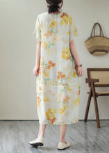Load image into Gallery viewer, Elegant Yellow V Neck Print Patchwork Cotton Dress Summer