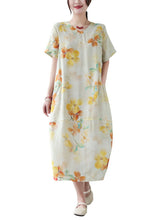 Load image into Gallery viewer, Elegant Yellow V Neck Print Patchwork Cotton Dress Summer
