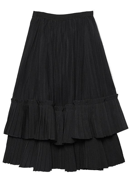 Elegant black Cotton quilting skirt layered tunic high waist skirts