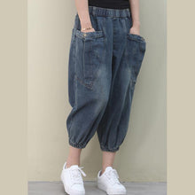 Load image into Gallery viewer, Elegant dark denim blue trousers  summer pockets Cotton shorts
