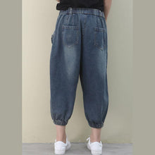 Load image into Gallery viewer, Elegant dark denim blue trousers  summer pockets Cotton shorts
