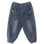 Elegant dark denim blue trousers  summer pockets Cotton shorts