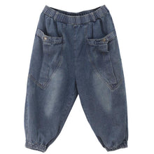 Load image into Gallery viewer, Elegant dark denim blue trousers  summer pockets Cotton shorts