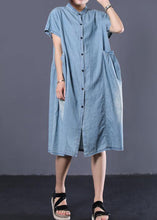 Load image into Gallery viewer, Elegant denim blue cotton clothes Women Cinched pockets long summer Dresses