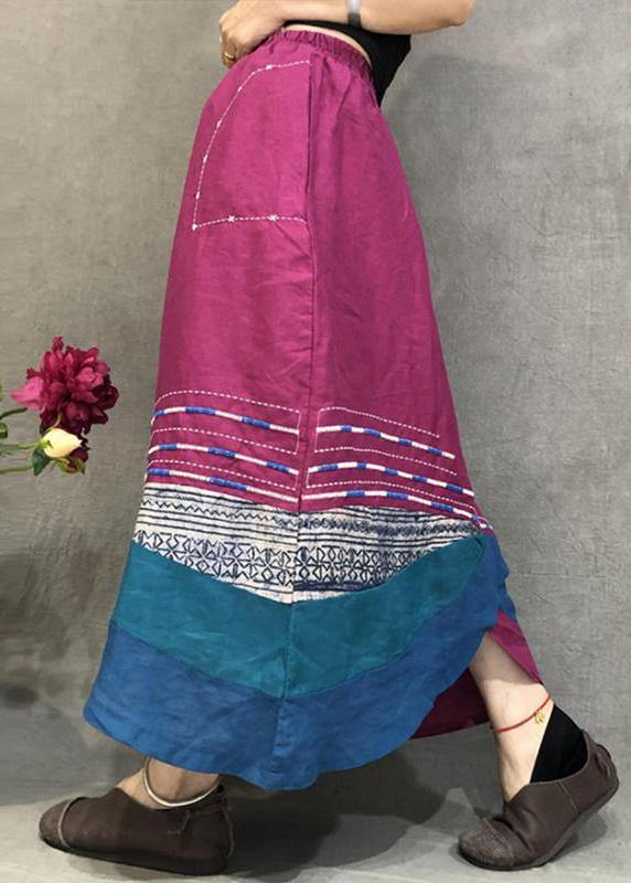 Elegant linen skirrts Vintage Summer Thin Breathable Color Matching Loose Irregular Skirt