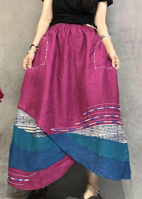 Elegant linen skirrts Vintage Summer Thin Breathable Color Matching Loose Irregular Skirt