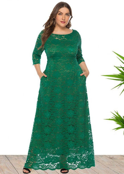 European And American Style Wine Red O Neck Patchwork Lace Long Dress Summer