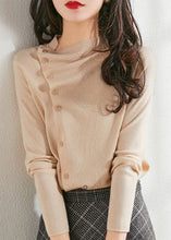 Load image into Gallery viewer, Fashion Beige Asymmetrical Wrinkled Button Wool Knit Pullover Spring