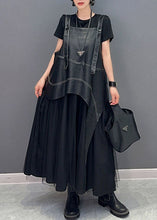 Load image into Gallery viewer, Fashion Black Faux Leather Asymmetrical Patchwork Tulle Dresses Summer