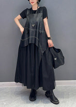 Load image into Gallery viewer, Fashion Black Faux Leather Asymmetrical Patchwork Tulle Dresses Summer