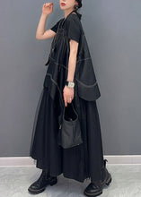 Load image into Gallery viewer, Fashion Black Faux Leather Asymmetrical Patchwork Tulle Dresses Summer