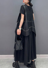 Load image into Gallery viewer, Fashion Black Faux Leather Asymmetrical Patchwork Tulle Dresses Summer
