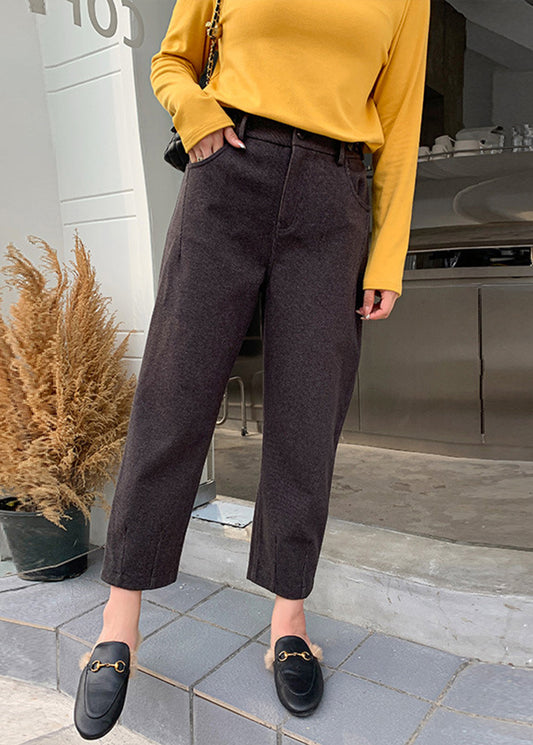 Fashion Black High Waist Woolen Straight Pants Fall