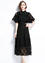 Load image into Gallery viewer, Fashion Black Hollow Out Patchwork Lace Dress Butterfly Sleeve