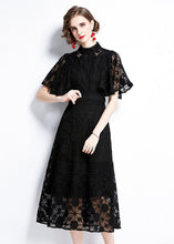 Load image into Gallery viewer, Fashion Black Hollow Out Patchwork Lace Dress Butterfly Sleeve