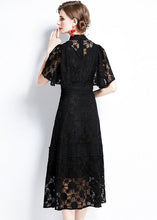 Load image into Gallery viewer, Fashion Black Hollow Out Patchwork Lace Dress Butterfly Sleeve