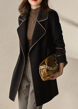 Load image into Gallery viewer, Fashion Black Notched Patchwork Pockets Tie Waist Woolen Coats Fall