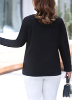 Fashion Black O-Neck Print Tie Waist Cotton T Shirt Fall