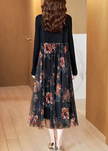 Load image into Gallery viewer, Fashion Black Stand Collar Patchwork Tulle Knit Long Dress Spring