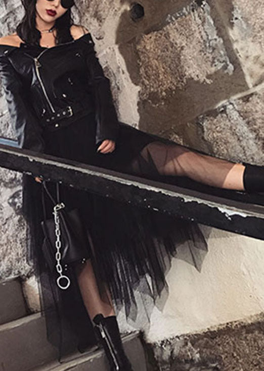 Fashion Black Tulle Asymmetrical A Line Fall Skirt
