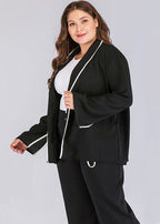 Fashion Black V Neck Patchwork Tie Waist Coats Long Sleeve