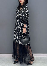 Load image into Gallery viewer, Fashion Black V Neck Print Lace Patchwork Cotton Dress Summer