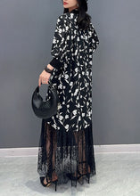 Load image into Gallery viewer, Fashion Black V Neck Print Lace Patchwork Cotton Dress Summer