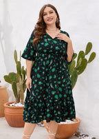 Fashion Black V Neck Print Patchwork Chiffon Maxi Dresses Summer