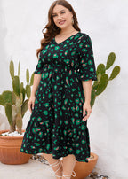 Fashion Black V Neck Print Patchwork Chiffon Maxi Dresses Summer