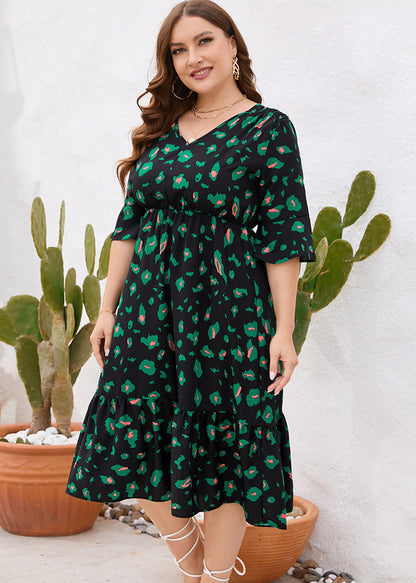 Fashion Black V Neck Print Patchwork Chiffon Maxi Dresses Summer