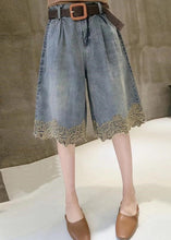 Load image into Gallery viewer, Fashion Blue High Waist Lace Patchwork Denim Shorts Summer
