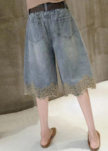 Load image into Gallery viewer, Fashion Blue High Waist Lace Patchwork Denim Shorts Summer