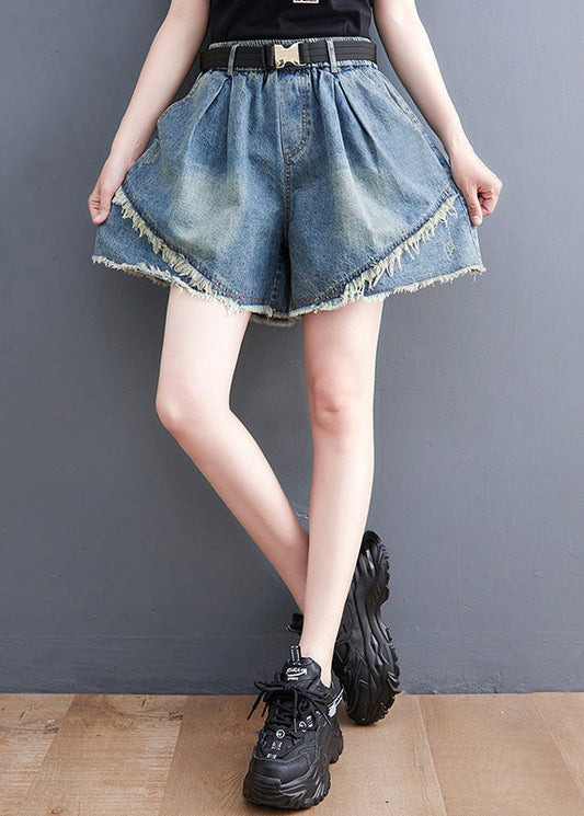 Fashion Blue Patchwork High Waist Denim Shorts Summer