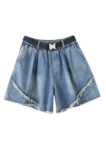 Fashion Blue Patchwork High Waist Denim Shorts Summer