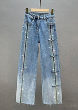 Load image into Gallery viewer, Fashion Blue Patchwork Zircon High Waist Wide Leg Jeans